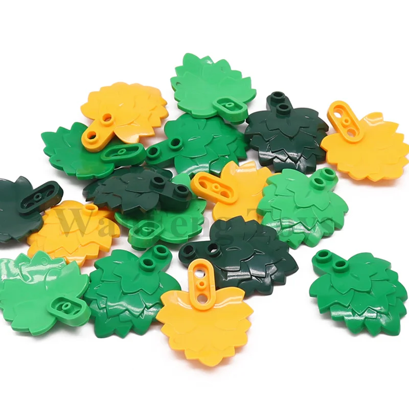 Building Blocks Plant Parts 10PCS Plate Round 1x2 with Layered Leaves MOC Bricks Garden Tree Street View DIY Accessories 5058