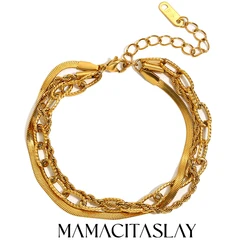 MamacitaSlay Classic Three-Layer Stacking Snakes Chain Twist Chain Paper Clip Chain Women's Bracelets Stainless Steel Jewelry
