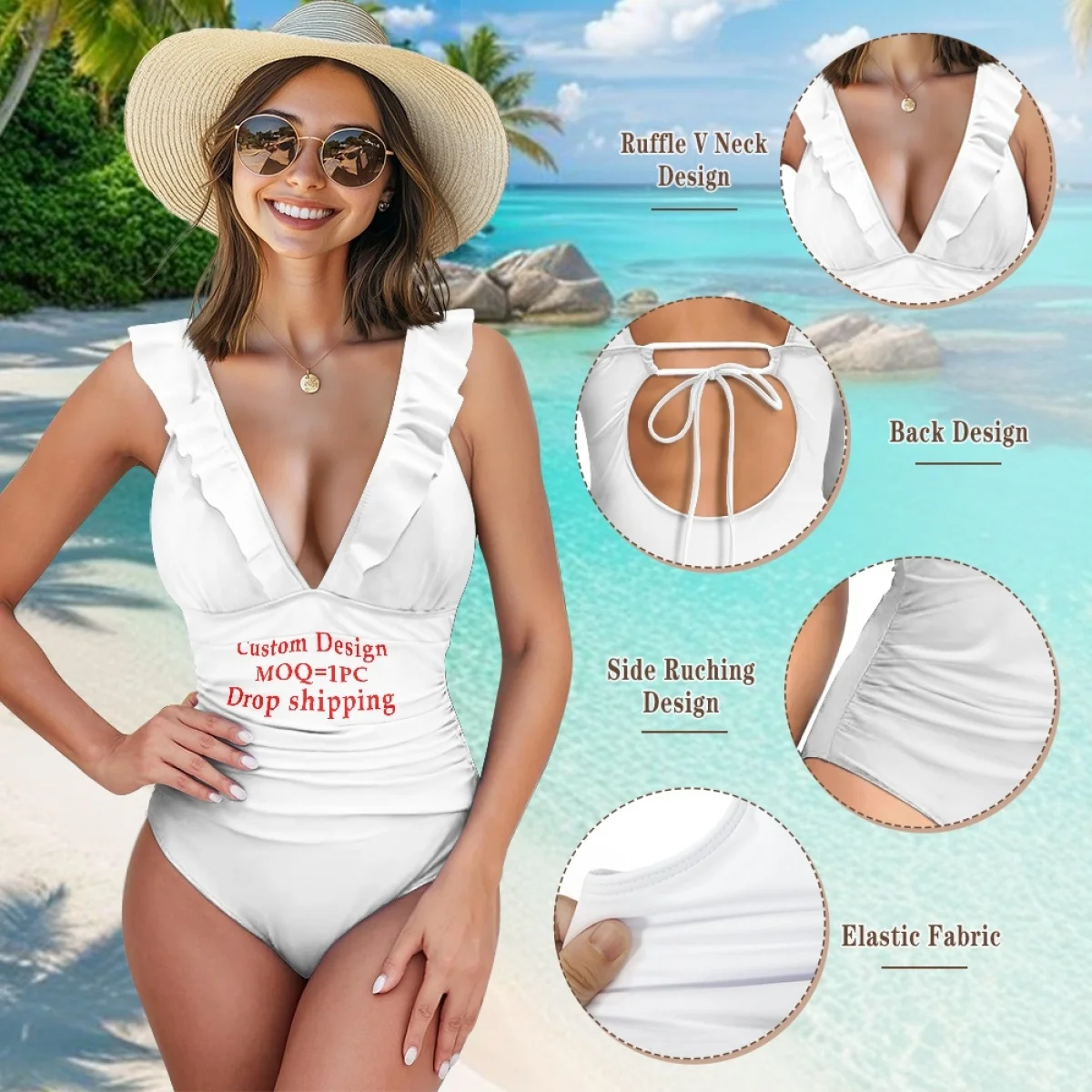 Customized Images Picture Print On Demand DIY Dropshipping Sexy Bikini Set Swimsuit Women Pool Swimwear One piece Breathable