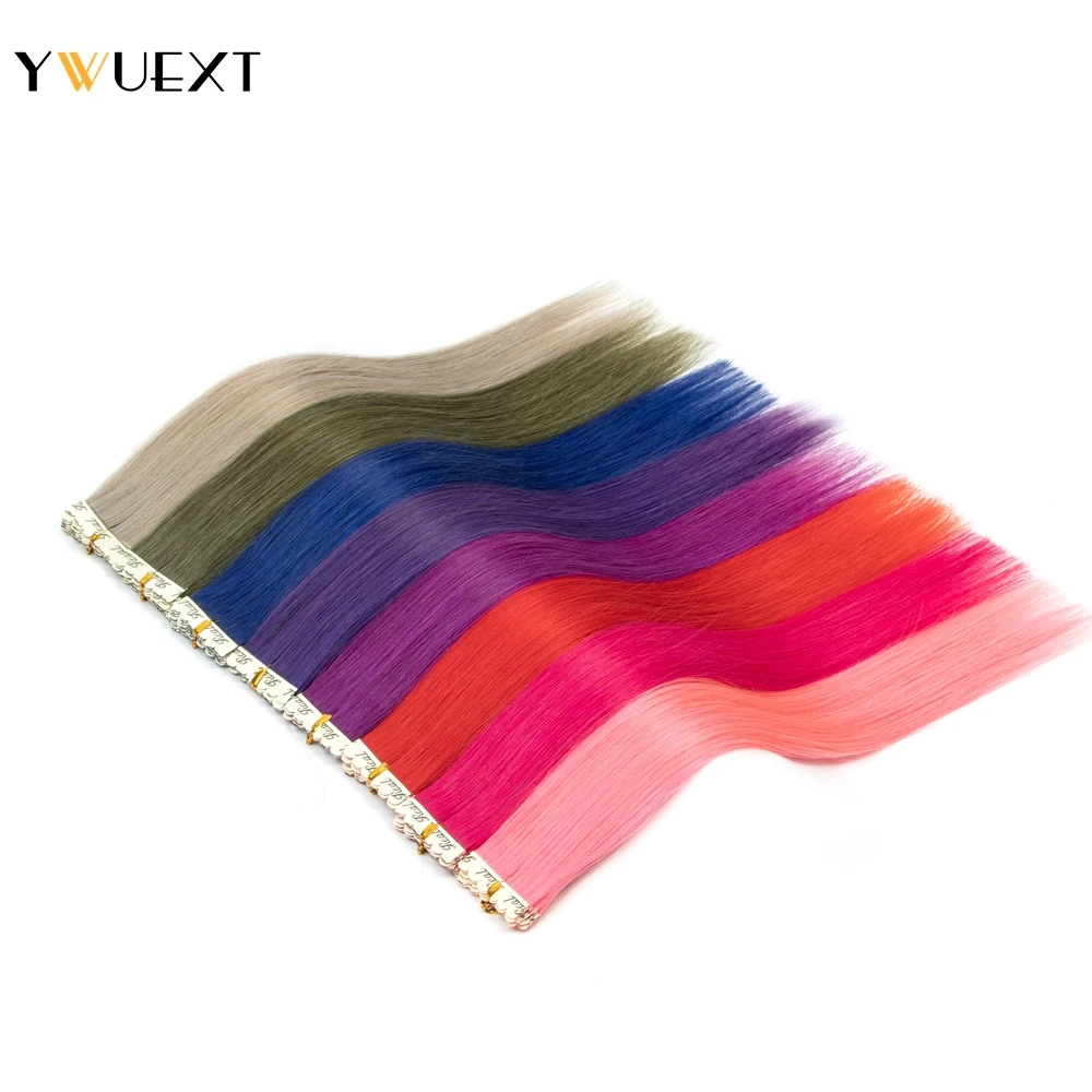 YWUEXT-Mini fita adesiva sem costura azul em extensões de cabelo humano, Micro fita, cores extravagantes, 12 ", 16", 20 ", 24", 10pcs por pacote