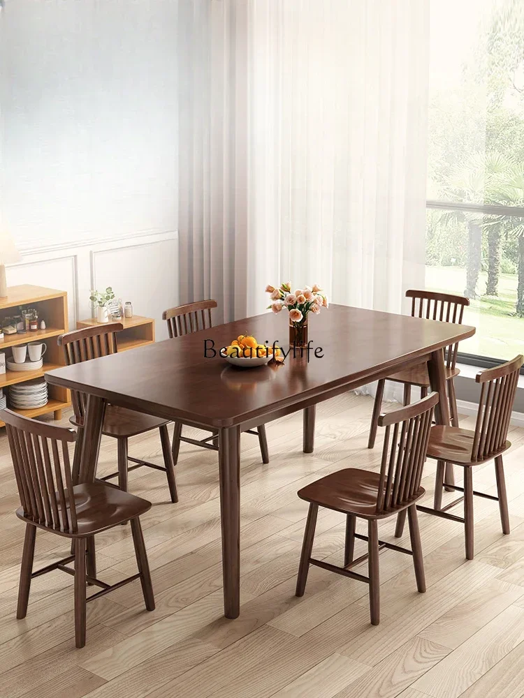 

01Nordic all solid wood modern simple large board table small apartment rectangular eating table