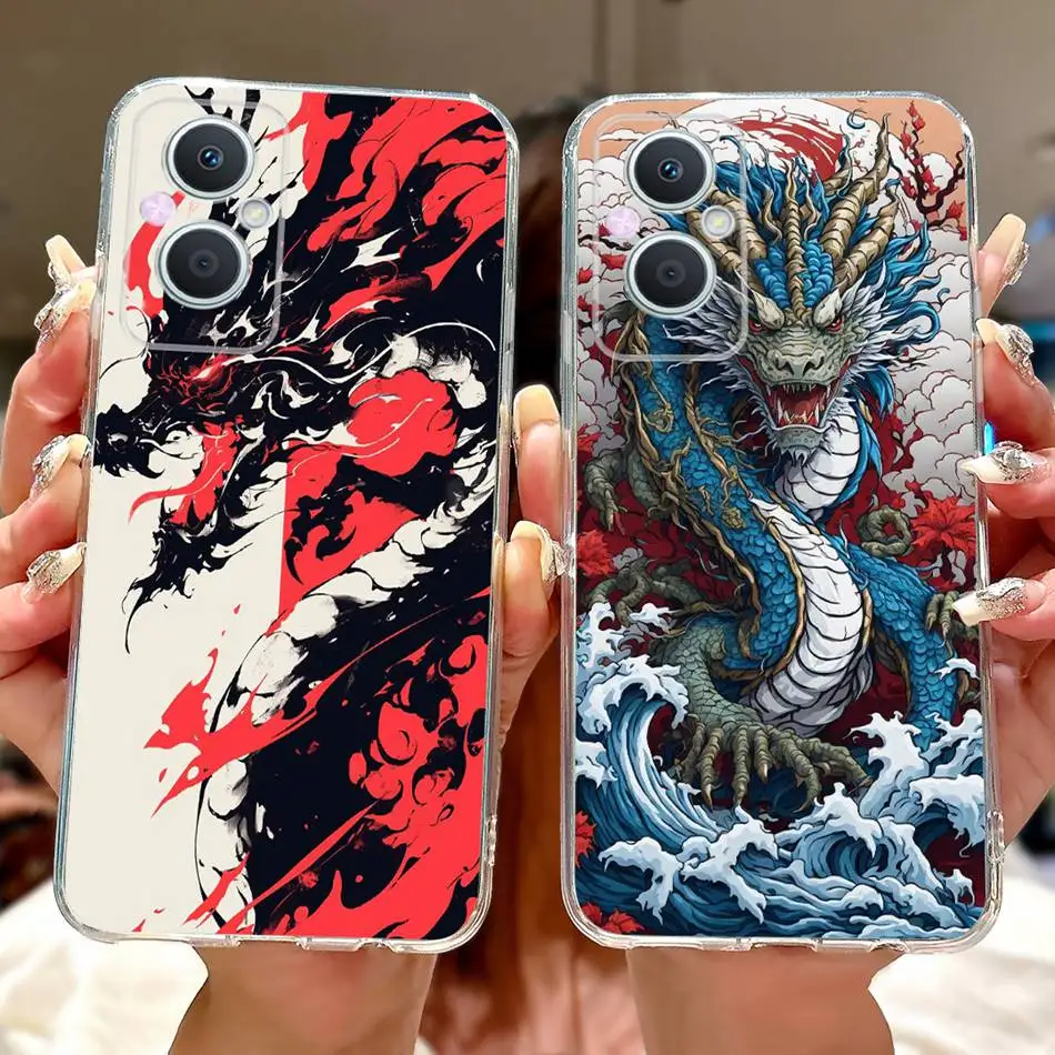 

For OPPO Reno7 Z 5G / Reno8 Z 5G Cool Dragon Tiger Painted Phone Case For Oppo Reno 7Z 8Z 5G Soft Silicone TPU Cases