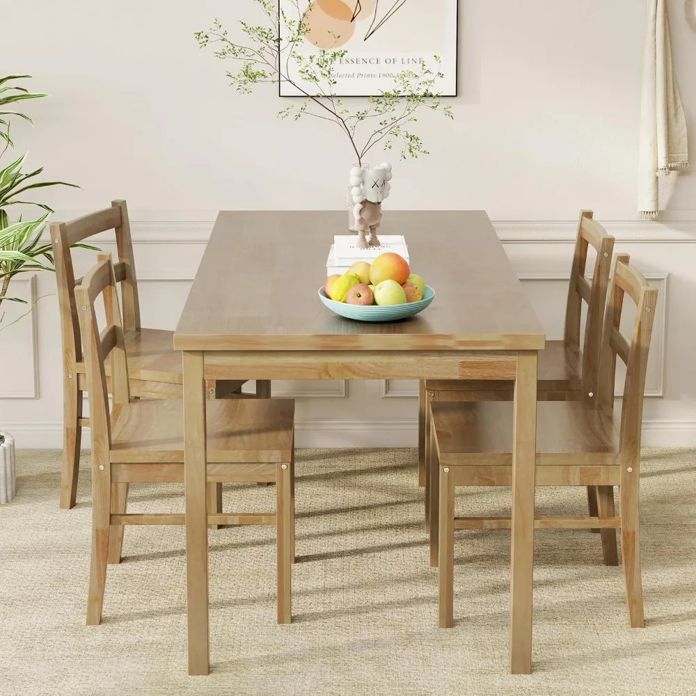 

43.3 inch Solid Wood Indoor Modern Rectangular Dining Table Set for 4, Table and 4 Solid Wood Dining Chairs for Kitchen