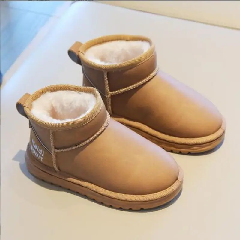 Children's Snow Boots 2024 Winter Edition Men's Cotton Boots with Velvet Thickened Girls' Short Boots Leather Face Cotton Shoes