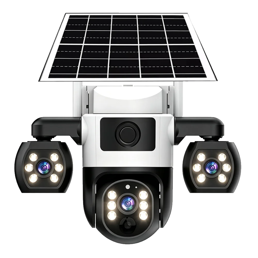 WLAN-Solarkameras mit 3 Linsen, 3 Überwachungswinkel, für den Außenbereich, Smart Home Sicherheitsschutz, HD-Nachtsicht, 360° PTZ, Fernbedienung, kabellos, solarbetrieben, IP-Solarkameras, kabellose