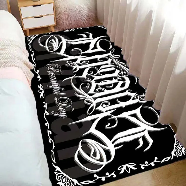 Bedroom Bedside Rug Non-slip Stain-resistant Comfortable Floor Mat Black American Style Cool Patterned Rug Long Home Decor Mats