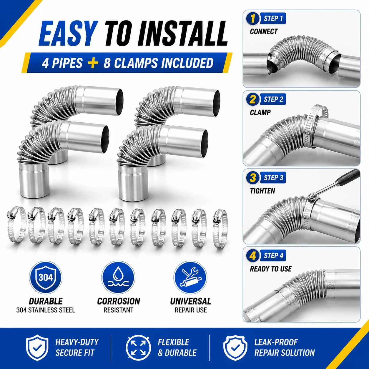 4PCS 24mm Exhaust Pipe Elbow Connector Bend for Webasto Eberspacher Heater Stainless Steel Replacement Parts Diesel Air Heater Exhaust Tube Adapter Joint Camping RV Truck Boat Garage Repair Accessory Kits Sets Durable Fitment Hardware Packs