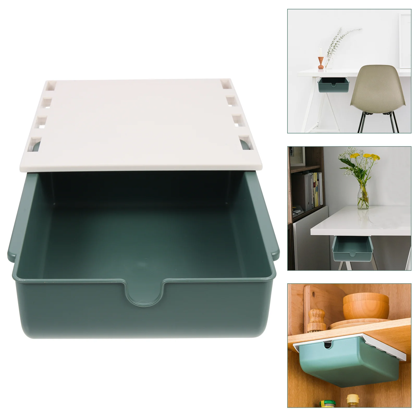 

Under Desk Drawer Box Adhesive Storage Organizer for Office School Kitchen Bedroom Punch Free Installation Smooth Surface Mount