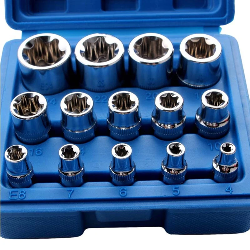 Juego de casquillos Torx hembra E Star de 14 Uds E4-E24 E-Torx tuerca de inserción de casquillo hexagonal externo-A22G
