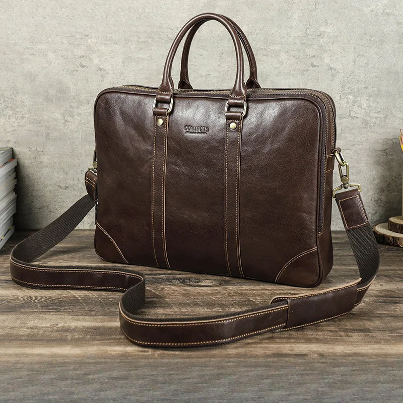 

New Leather Shoulder Messenger Bag Men Leather Can Hold 14.2-inch Business Laptop Briefcase Shoulder Bag Leather Laptop Briefcas