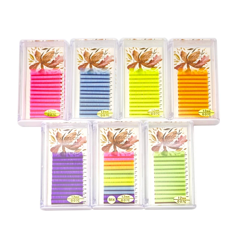 FUNMIX UV Neon Eyelash Extension Glow In The Dark Lashes Fluorescent Bright Colorful Bulk Classic For Individual Lash Extensions