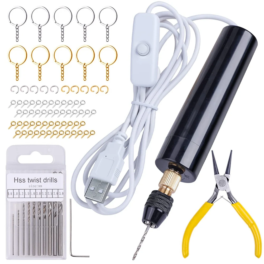 Set di trapano elettrico in resina da 74 pezzi, con morsetto A 3 griffe-applicabile A un campo di perforazione più ampio (0-3mm), Kit per la creazione di portachiavi