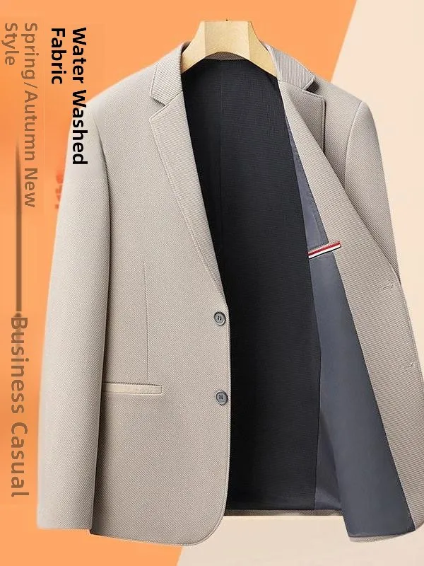 

High-End Men's Slim Fit Casual Thin Suit Spring Autumn Elastic No Ironing Single-Breasted Pure Color Leisure Men's Suit