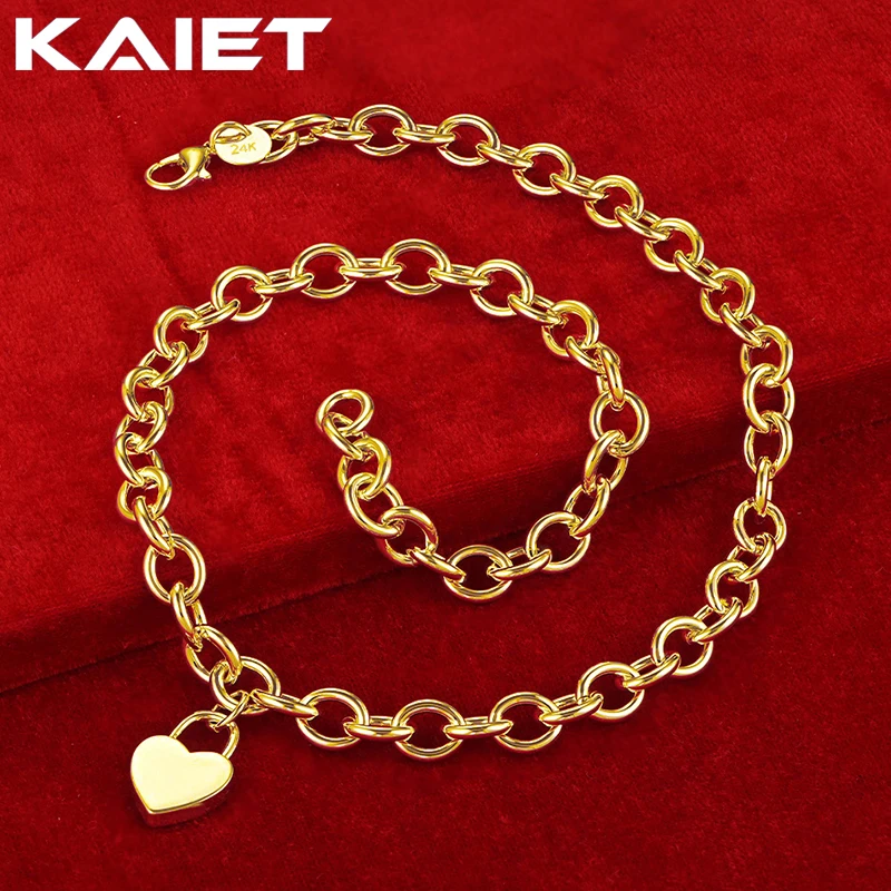 

KAIET 925 Sterling Silver Solid Heart Lock Necklace Plated With 18K Gold Wedding Party For Women Charm Fine Jewelry