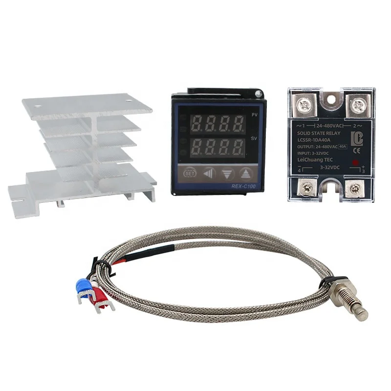 

REX-C100 Set Digital PID Temperature Controller Thermostat +40A SSR Relay +K Thermocouple Probe +heat sink