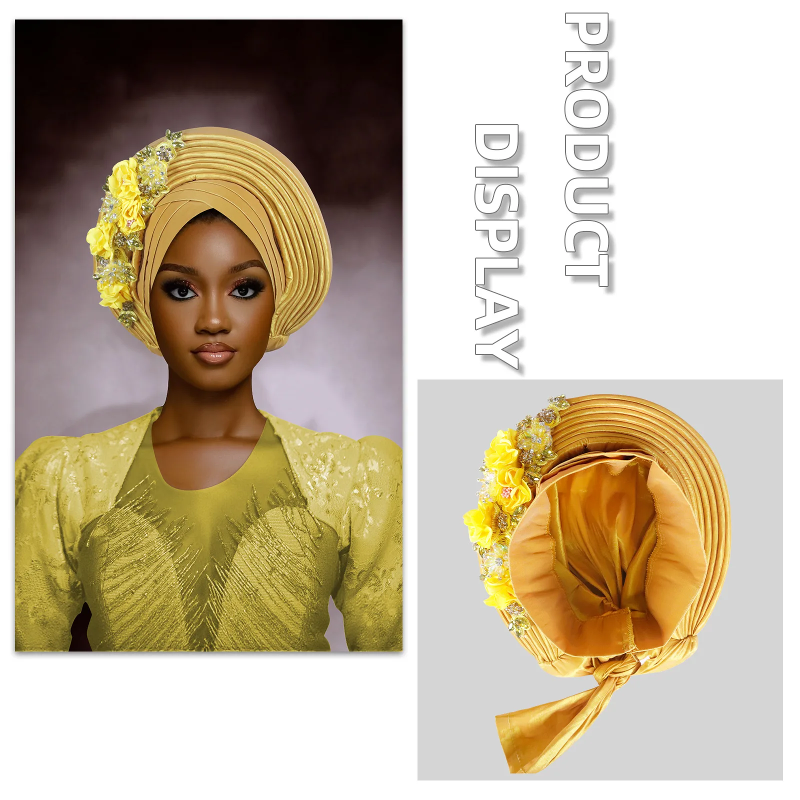 

African Headties Turban Nigeria Head Ties with Flowers Already Made Auto Gele Women Head Wraps for Wedding Party Cap Hat Hijab