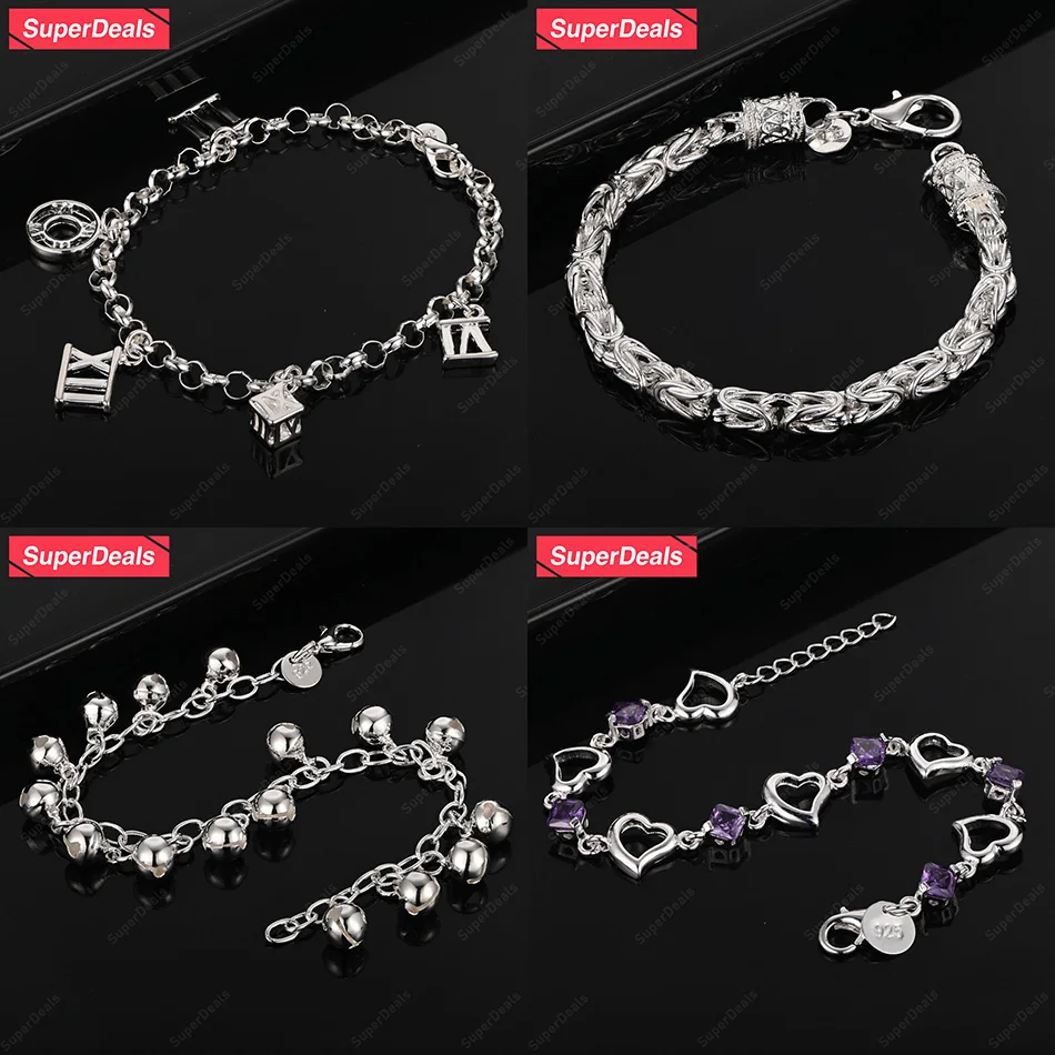 

SuperDeals 925 Sterling Silver Heart Bell Roman Numeral Keel Chain Bracelet For Men Women High-Quality Jewelry Birthday Party