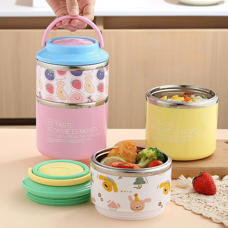 

304 Stainless Steel Lunch Box Cartoon Insulated Bento Box Office Worker & Student Soup Bowl Handheld Double-layer Food Container