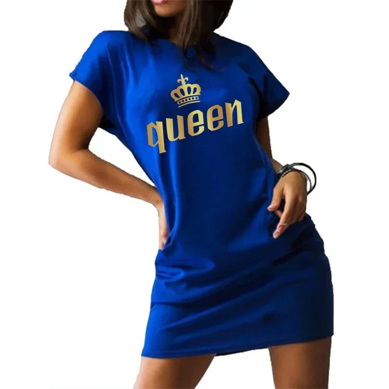 New Summer Women\'s Dress Queen Printed Short Sleeve O-Neck Mini Dress Fashion Casual Party Club Female Dress S-2XL