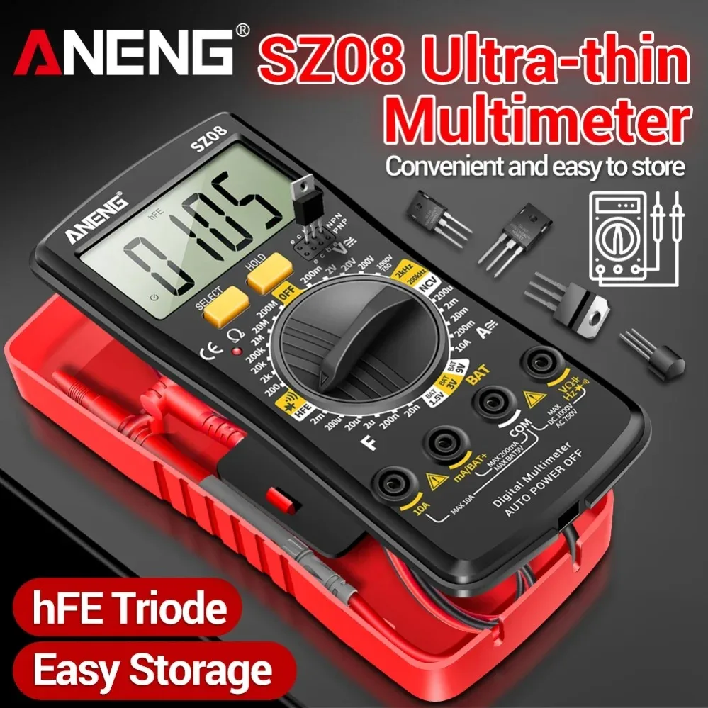 

ANENG SZ08 Digital Ultra-thin Multimeter Storage Professional Meter Auto Voltmeter AC DC 220V Resistance Handhold Testers
