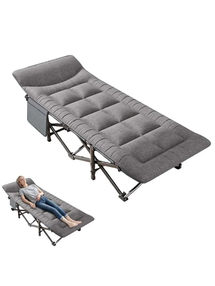 Klappbares Campingbett mit 6-fach verstellbarem Outdoor-Liegestuhl und Seitentasche, 200 kg Tragkraft, tragbarer Angel-Liegestuhl für Camping, Balkon, Krankenhaus