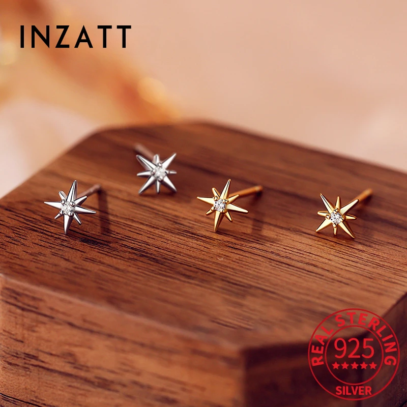 INZATT 100% 925 Sterling Silver Zircon Star Mini Stud Earrings for Women Classic Fine Jewelry Minimalist 2024 Accessories