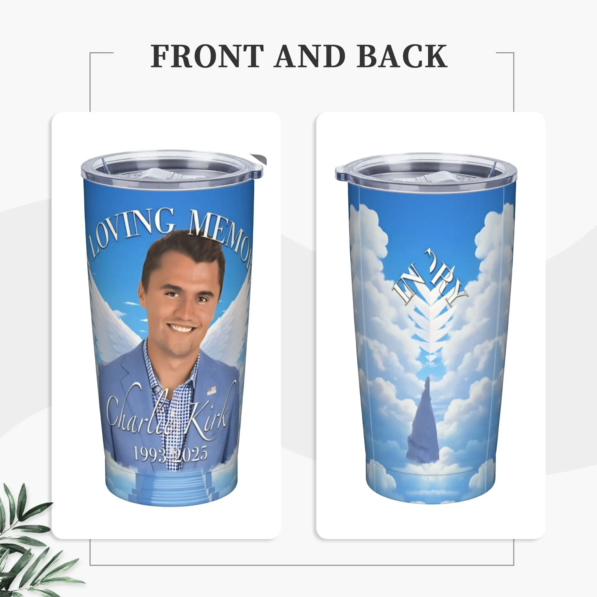 Charlie Kirk Memorial Tumbler Vacuum Insulated Angelic Advocate Thermal Cup with Lid Straw Outdoor Mug Hot Cold Drink, 20oz