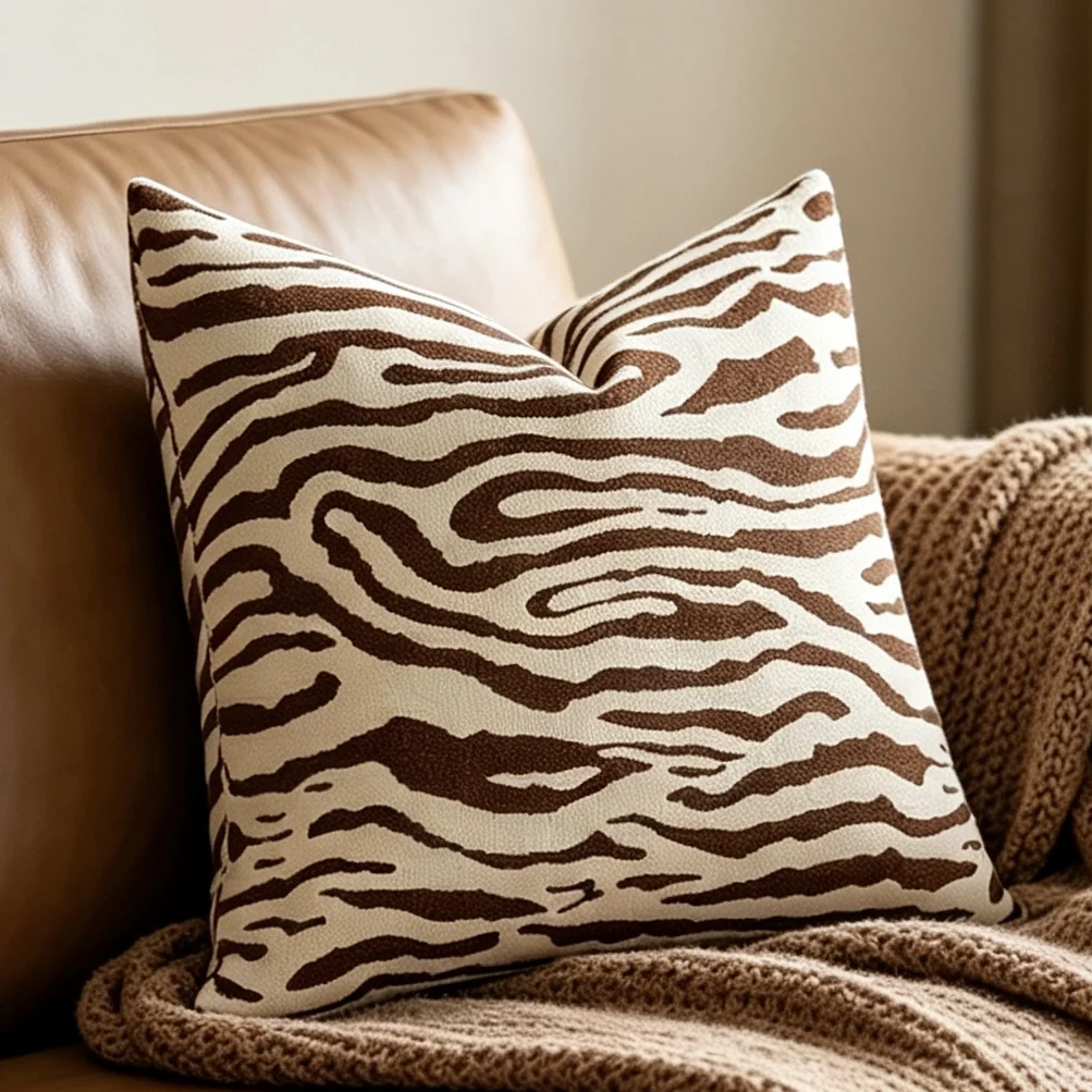 Hinyeatex Luxury Brown Zebra Modern Woven Heavy Throw Pillowcase 45x45cm Living Room Hotel Chair Window Gifts 1 Piece Pack
