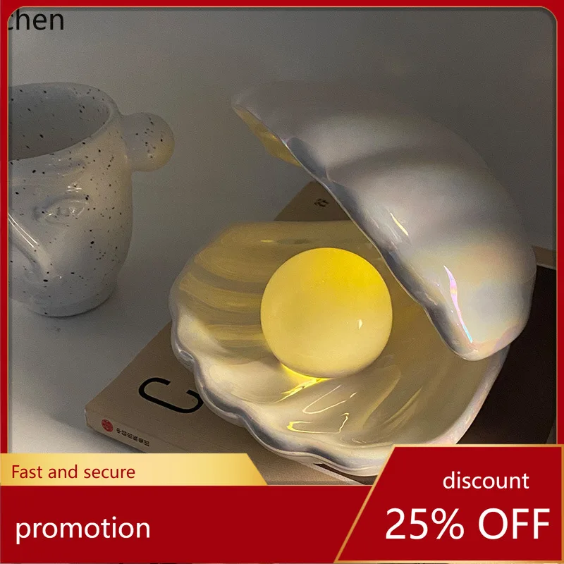 

ZML Ceramic Shell Lamp Pearl Bedroom Decorative Ornament