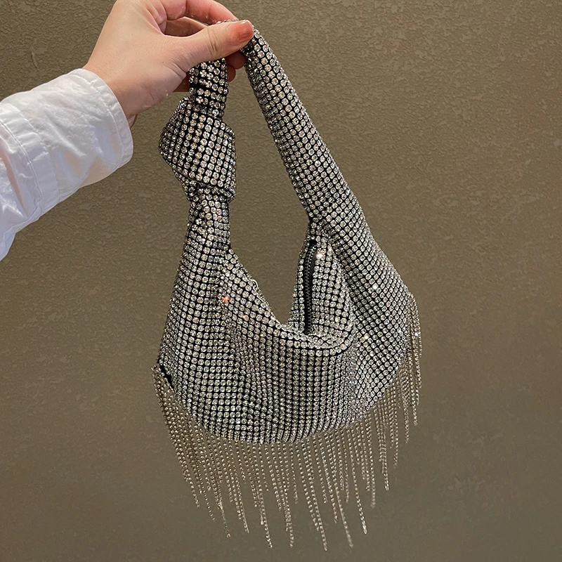Designer de luxo glitter hobo bolsa feminina brilhante strass diamantes saco noite festa casamento bolsa embreagem bolsa ombro