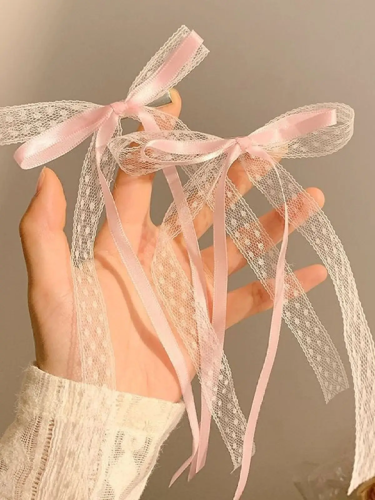 2 Stück weiß, Spitze, Band, Haargummi, Schleife, Haarspange, weiblich, Premium, Kopfbedeckung, Clips, Haarschmuck, Haarkarten – Detail 4