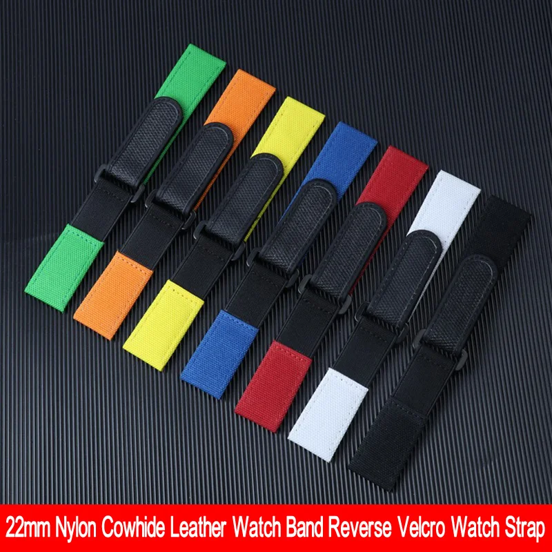 22mm Nylon Fabric Leather Watch Band Reverse Velcro Hook Buckle Rlx GMT Sub Expansion Adjustable Fast Wrap Canvas Watch Strap