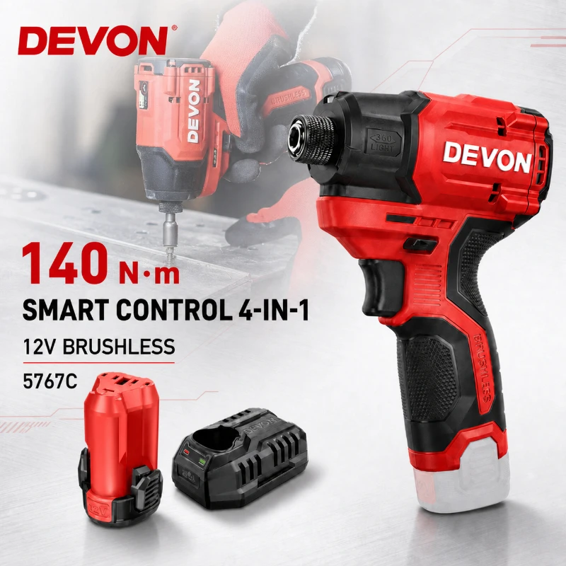 DEVON Cordless Impact Drill 140Nm 18V Screwdriver Li-ion Battery Electric Power Tool Multi-Function Hand Drill for Electrician