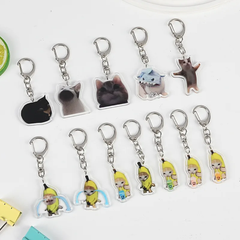 

9 Pcs Cartoon Kawaii Banana Cat Key Chain Creative Bread Heart Keyring Key Holder Keys Bag Diy Jewelry Gift For Friends