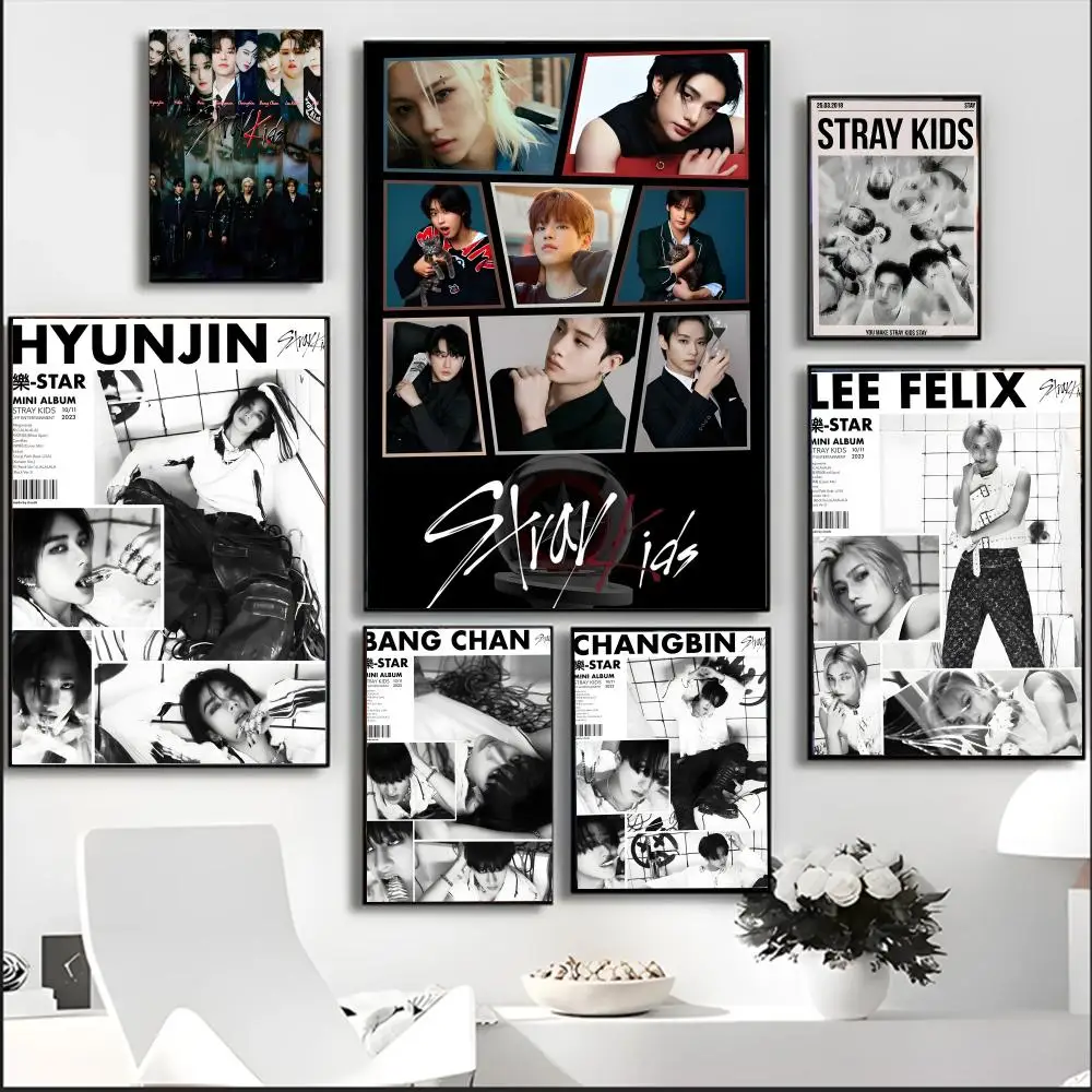 كوريا KPOP A-S-S-stray B-K-Kids أنيمي اللوحة الخط HD مقاوم للماء قماش الفن: الجمالية جدار ديكور المنزل، بار والمزيد