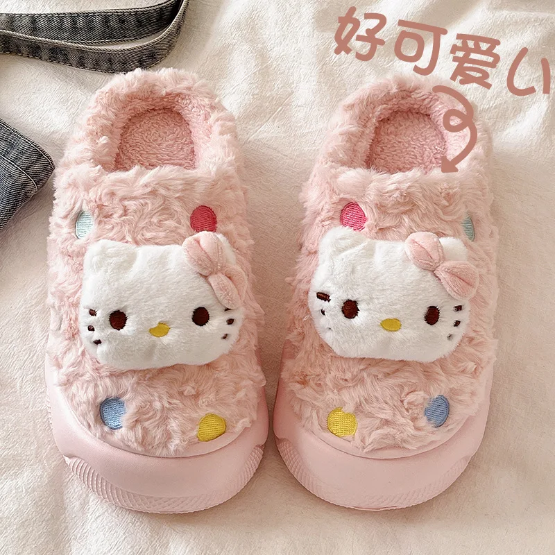 

Hot Sanrio Hello Kitty Girl Winter Cotton Slippers Student Fashion Cartoon Anime Child Fleece-Lined Non-Slip Slippers New Style