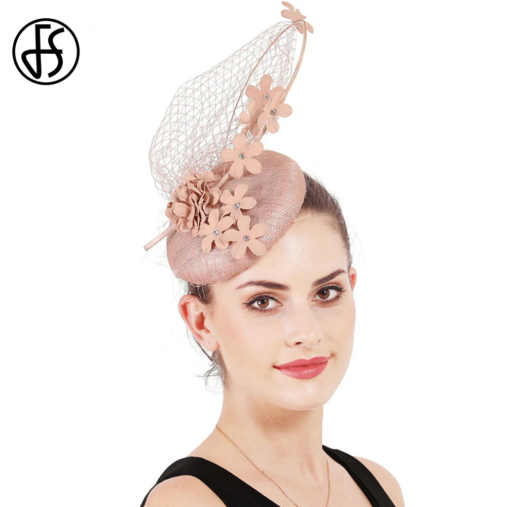 

FS Kentucky Big Fascinator Pillbox Hats For Women Bridal Headwear Veil Feather Elegant Church Wedding Party Cocktail Derby Cap