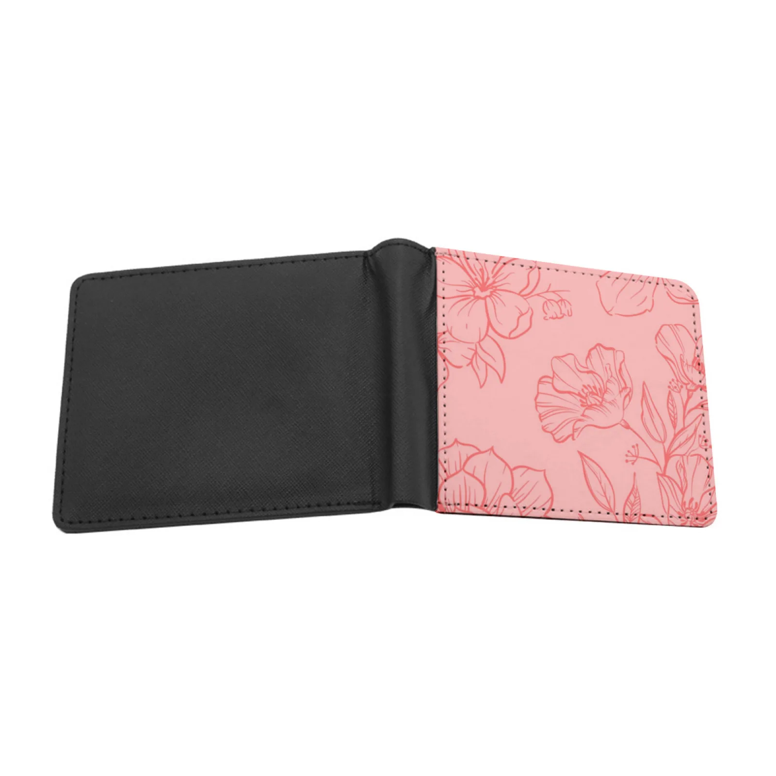 Pink Flowers Men Women Pu Leather Wallet Credit Card Holder Wallet Short Purse Pink Flowers Personalized Print Vintage