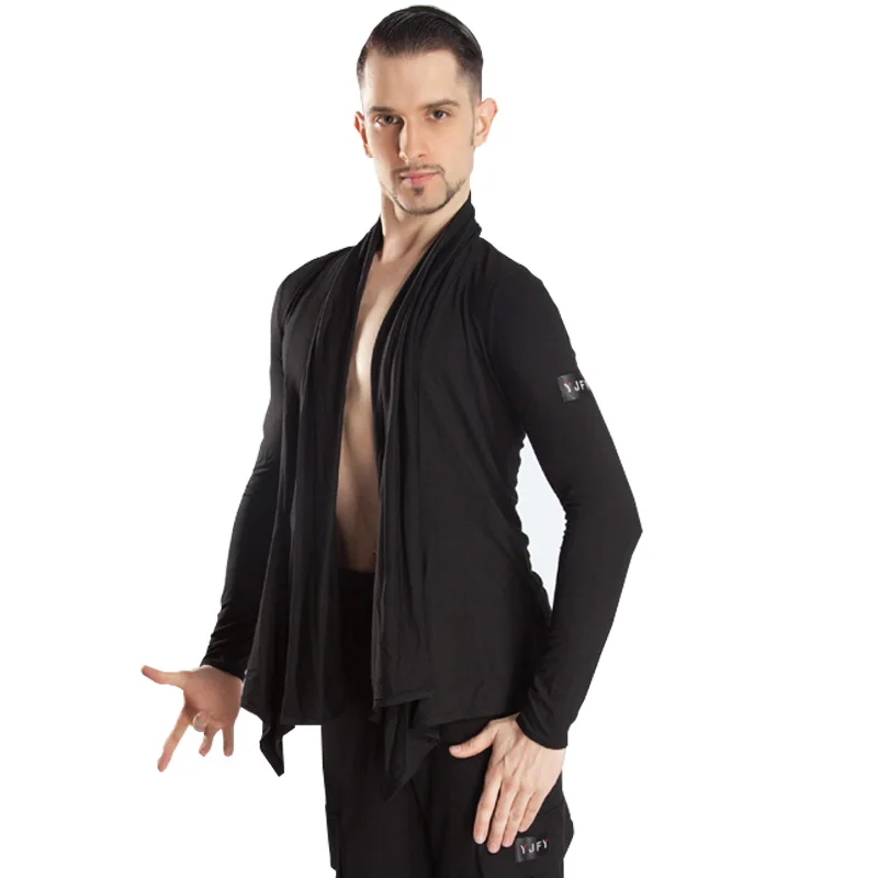 Trajes de baile latino para hombre, camisa cárdigan negra para adulto, vestido de baile estándar nacional, ropa de competición Latina SL4083, 2022