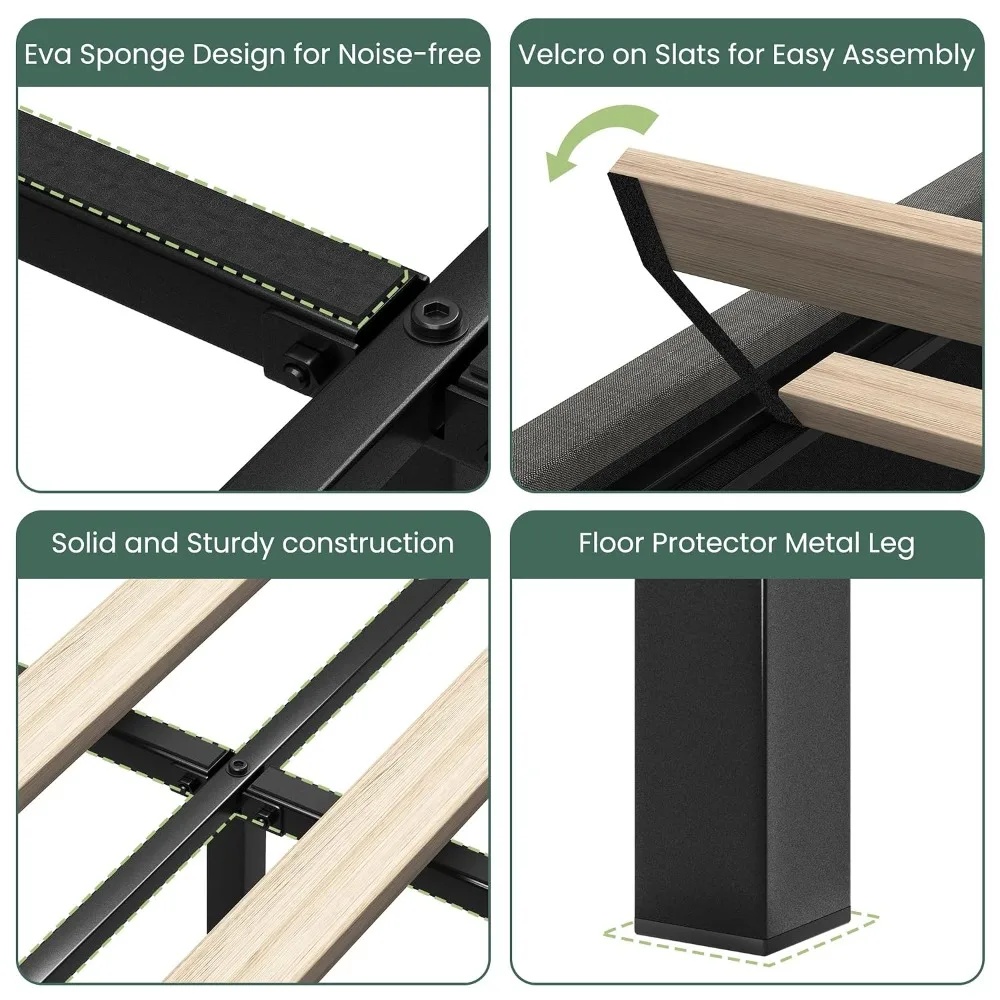 King Size Linen Upholstered Platform Bed Frame, Wingback Headboard & Storage Drawers & Wooden Parts, Customized view 6