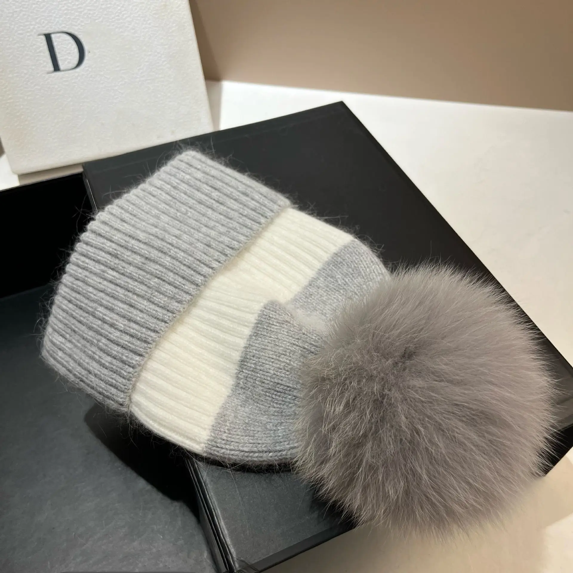 New Rabbit Fur Beanies Soft Warm Fluffy fur pompom Winter Hat for Women Angora Knitted Hat Skullies Female Bonnet Knit Cap