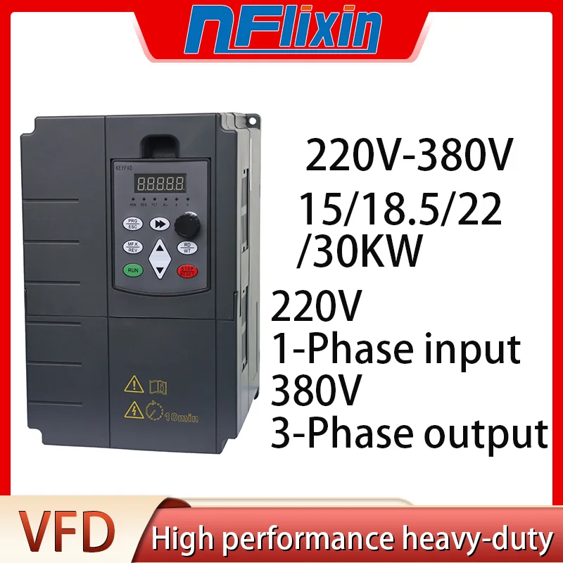 

HOT! 220V to 380V VFD 15KW/18.5KW/22KW/30KW Inverter Frequency converter single phase 220V input to 3phase 380V output for motor