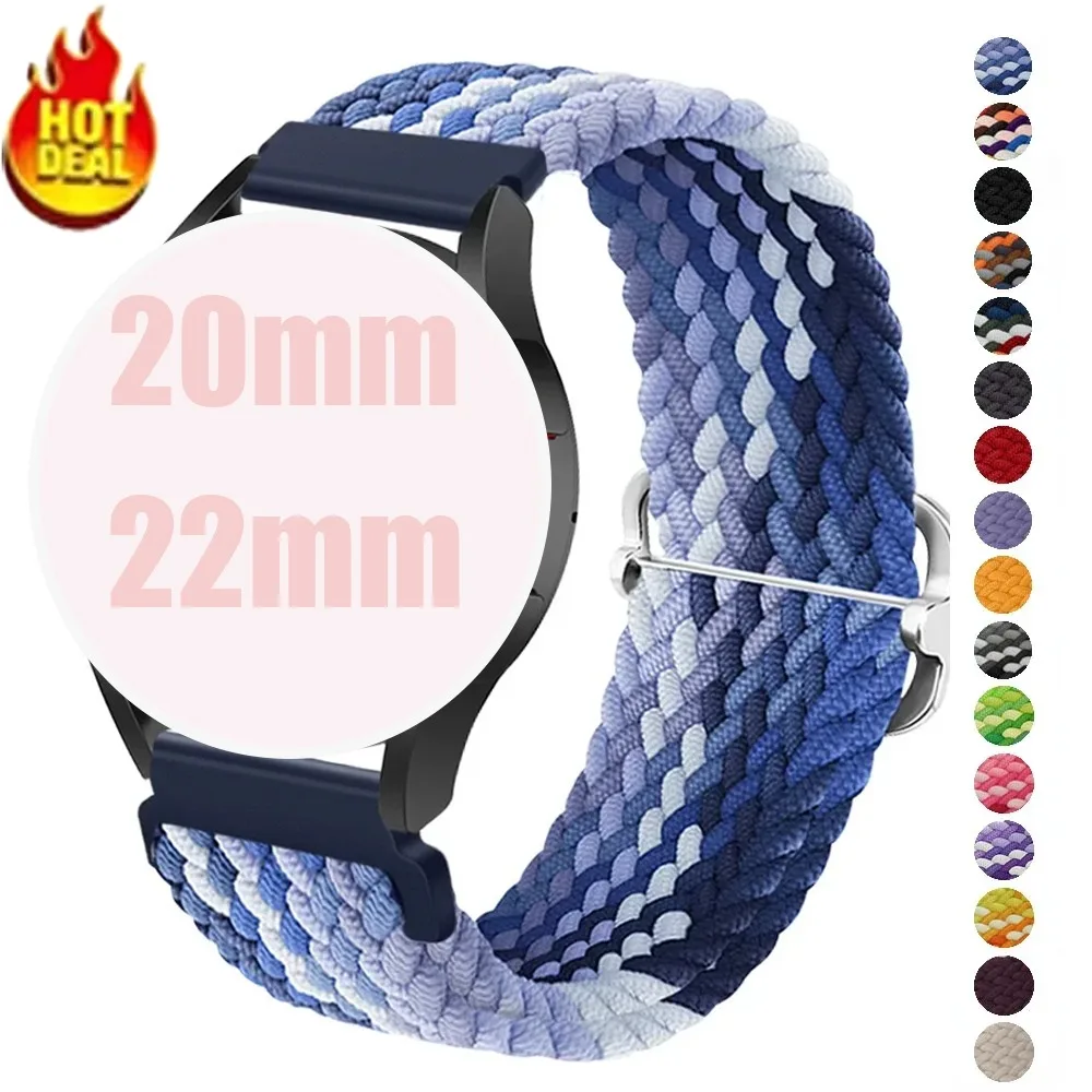 20mm 22mm Solo Nylon Loop Strap for Samsung Watch 7/6/5/4/Huawei Watch 5/4/GT7-6-5-4-3-2 46mm Braided Elastic Amazfit GTR/GTS 4