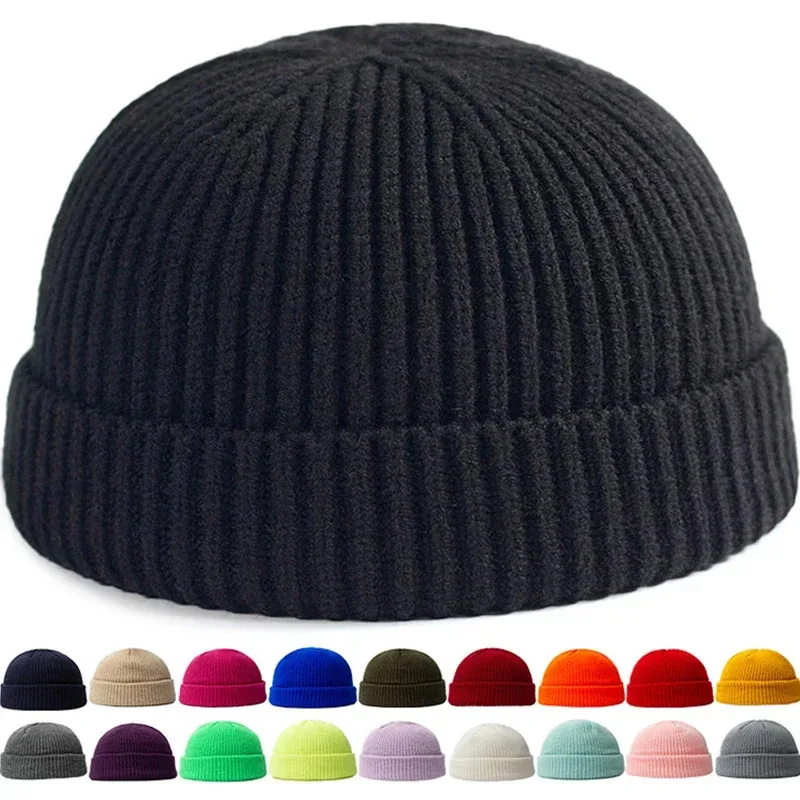 

Hip Hop Beanie Knitted Hat Men Fashion Skullcap Autumn Women Winter Brimless Baggy Melon Cap Cuff Fisherman Beanies Hat