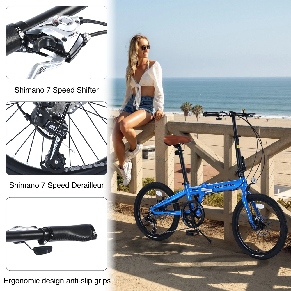 20 Inch 7-Speed Folding City Bike, Lightweight Aluminum Frame