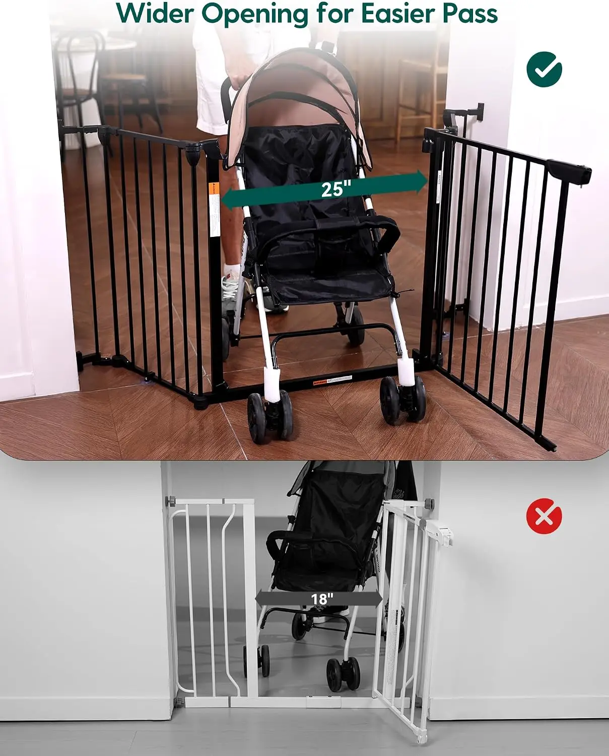 72 Extra Wide Baby Gate 3 Metal Panels Hardware Mounted Dog Fence Stairs Kitchen Doorways Fireplace Foldable Auto Close Black