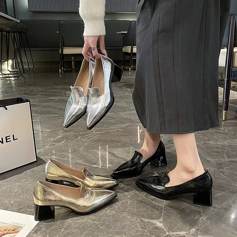 heels women Sapatos Femininas Light Weight European Stylish Elegant Black Square Heel Shoes Lady Casual Office Party Shoes