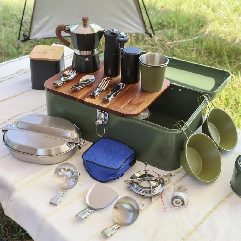 Non-stick camping cookware set for camping and hiking - with kettle, cups and utensils