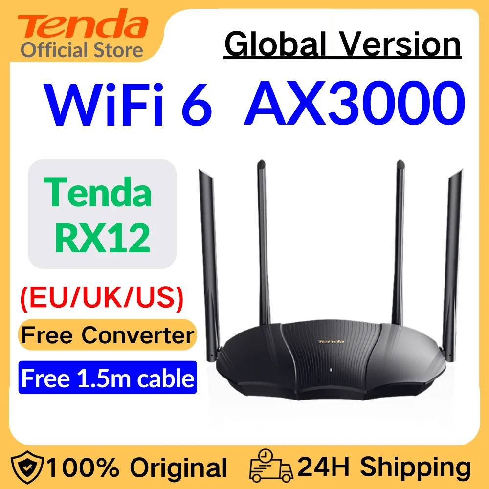 Tenda Router RX12 AX3000 Dual Band Gigabit Wi-Fi 6 Router Wireless Router IPTV WPA3 IPv6 Guest Network Parental Control