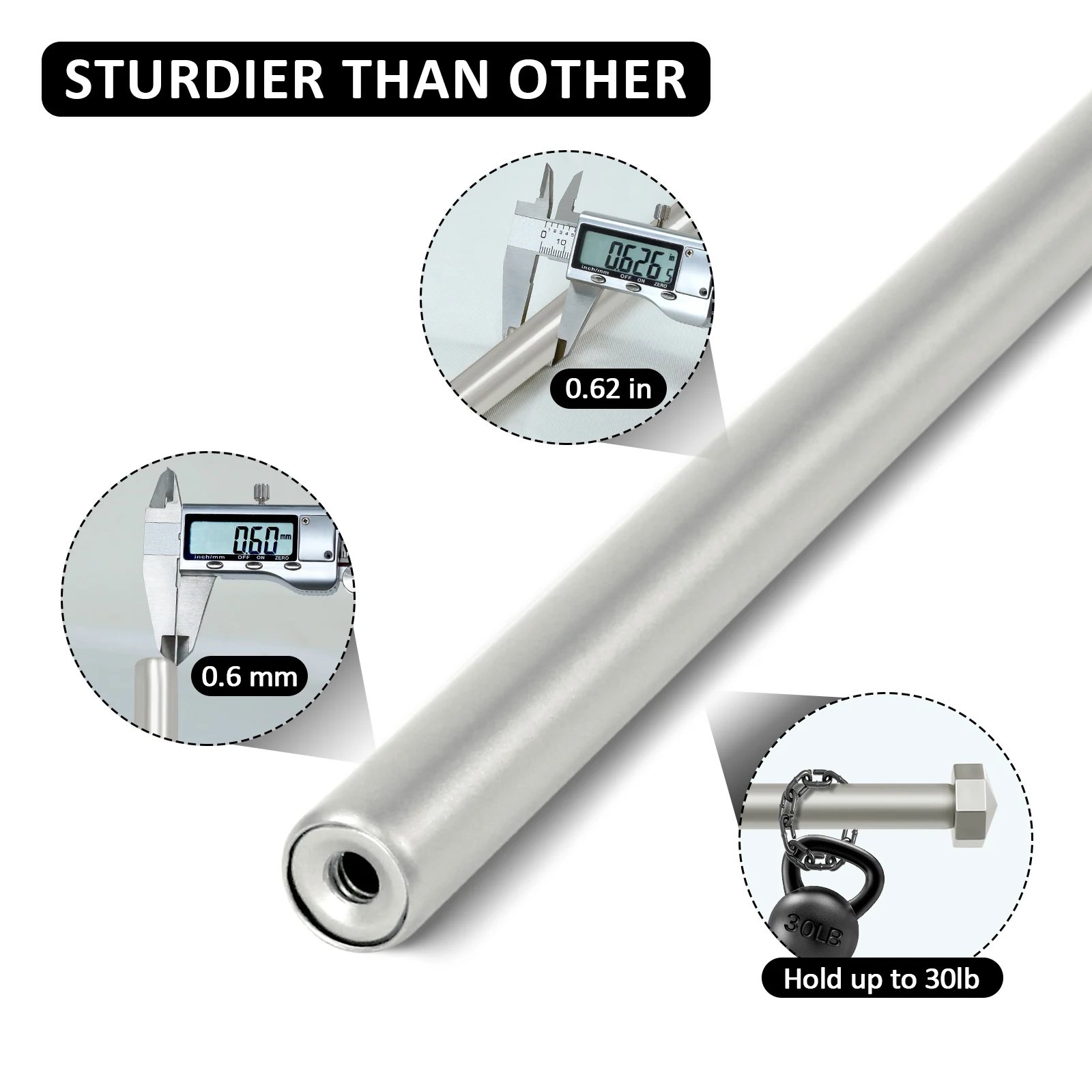 5/8" Diameter Adjustable Double Curtain Rods with Octagonal Finials, 28"-48"/48"-84"/84"-120"
